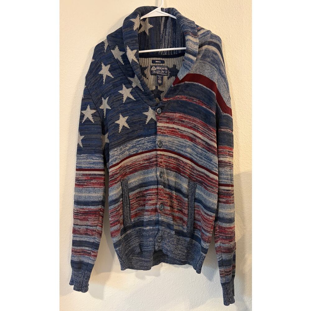 American Rag American Flag Cardigan Sweater Small Shawl Collar Stars Stripes